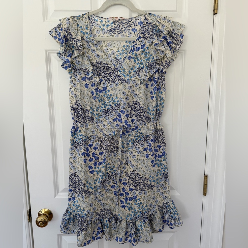 Rebecca Taylor Blue Floral Silk Ruffle Dress Size 4 - Picture 2 of 4